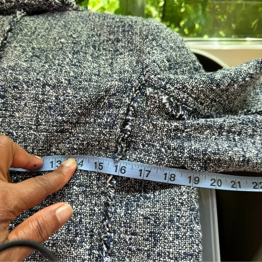 MICHAEL KORS Open-Front Frayed Trim Tweed Jacket grey size 12P suit separate
